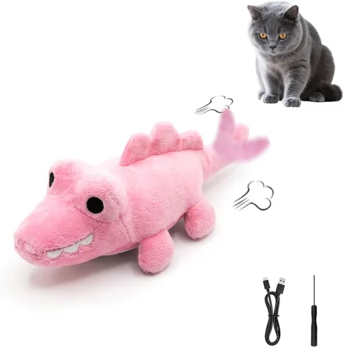 Vista 10 de Juguetes interactivos para gatos de interior – Caimán de movimiento automático con movimiento aleatorio de 360° y meneo de cola, juguete