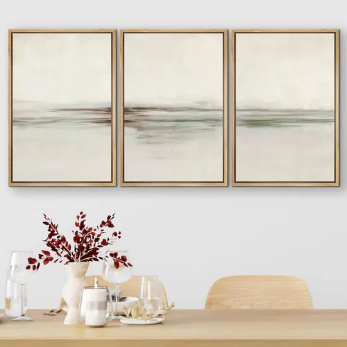Vista 51 de SIGNFORD - Set de obras de arte en lienzo enmarcado para pared, ilustraciones abstractas de neblina del desierto en tonos neutros beige y marrón