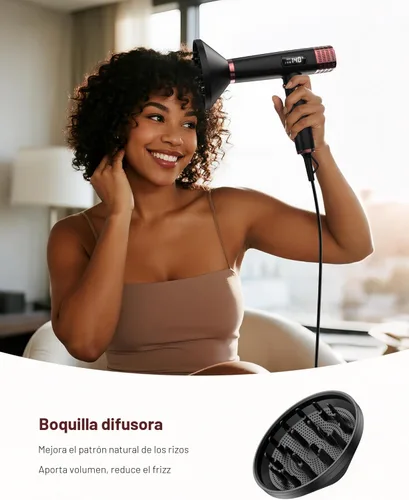 Vista 4 de MESCOMB Secador de pelo de viaje con difusor, 1875 W de doble voltaje iónico, secado rápido y control de encrespamiento para cabello grueso/rizado
