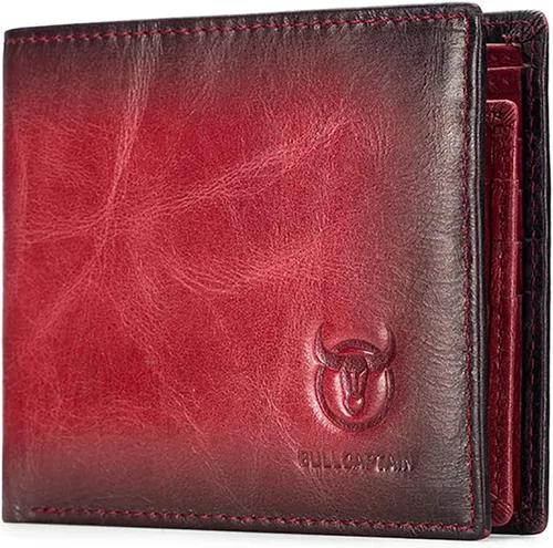 Vista 80 de LUKZIJAES Billetera de cuero genuino para hombre, con bloqueo RFID, delgada, plegable, bolsillo frontal, #3-Café, Vintage