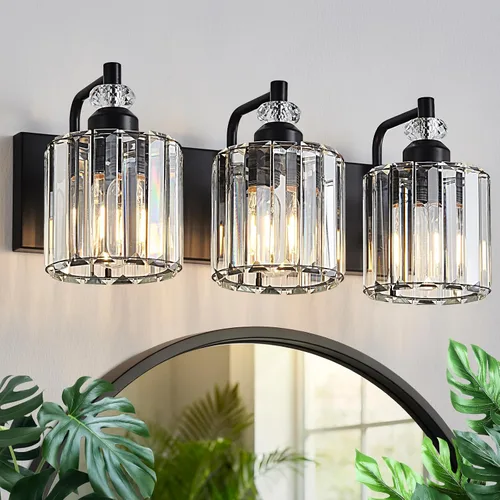 Vista 15 de Accesorio de Iluminación de Baño Moderno de 3 Luces Cromado Luces de Tocador de Baño Sobre Espejo Aplique de Pared con Pantallas de Cristal K9 Base