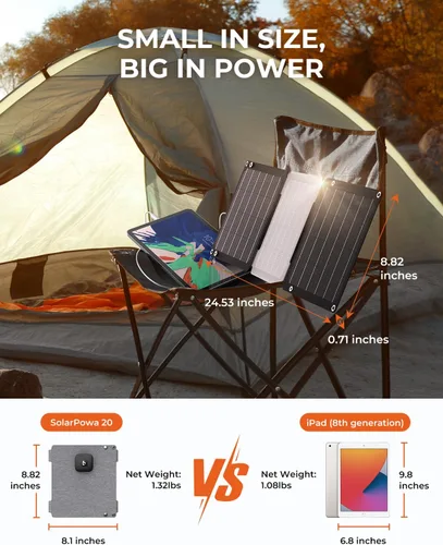 Vista 2 de Cargador de panel solar de 21 W BigBlue SolarPowa 20 portátil con puertos USB-A/USB-C, impermeable IP68, paneles solares plegables livianos de alta