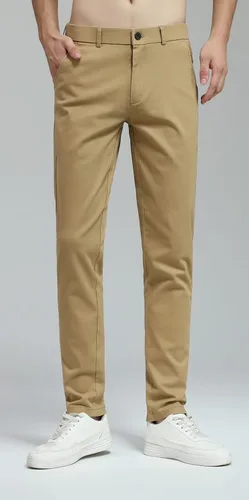 Vista 2 de Plaid&Plain - Pantalones de color caqui elásticos y ajustados para hombre