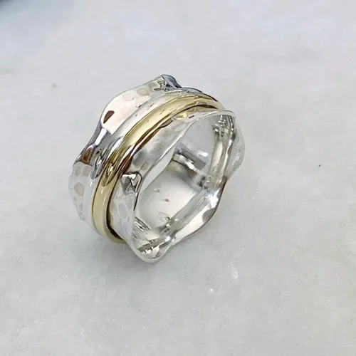 Vista 4 de Boho Spinner Ring, Mothers Day Gift, Silver 925 Women Ring, Sterling Silver 925 Ring, Fidget Spinner Ring,Women Silver Anxiety Ring