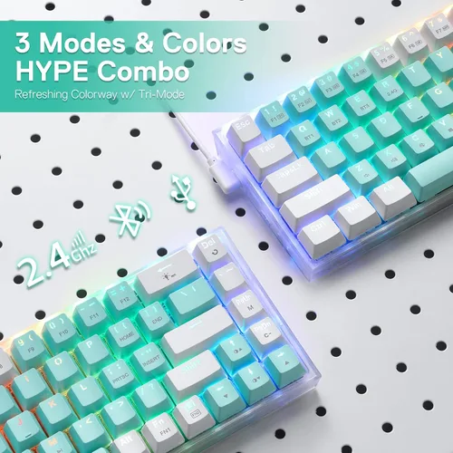 Vista 3 de Redragon K631 PRO WT Teclado inalámbrico RGB para juegos 65% de 3 modos, teclado mecánico compacto intercambiable en caliente con conector PCB sin