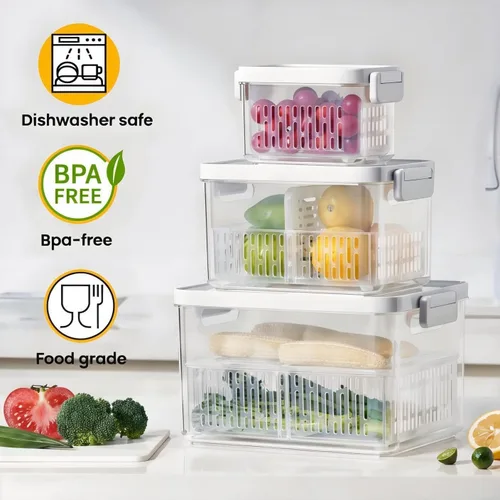 Vista 2 de Vacane Produce Saver, Contenedores de almacenamiento de frutas, Contenedores de productos con coladores, Contenedores para bayas, 3.8 tazas