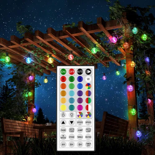 Vista 2 de Luces de Cadena LED para Exteriores, 30 Pies Conectables G40 Luz de Patio Exterior Impermeable con 30 Bombillas LED, Luces Decorativas de Café RGB
