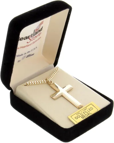 Vista 2 de Heartland - Colgante clásico de cruz de alto pulido con relleno de oro de 14 quilates para hombres fabricado en Estados Unidos cadena a elegir NA