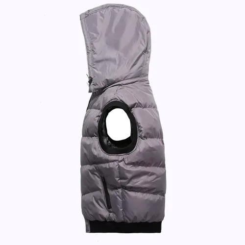 Vista 8 de WENKOMG1 Chaleco con capucha con doble cremallera para hombre, abrigo de color sólido, abrigo cálido y grueso, sin mangas, chaqueta suelta