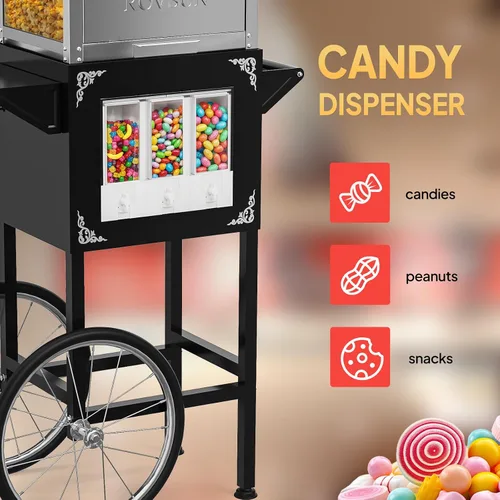 Vista 5 de Bonnlo Carrito de máquina de palomitas de maíz con hervidor de 10 onzas que hace hasta 40 tazas y luz de calentamiento, máquina de palomitas de maíz