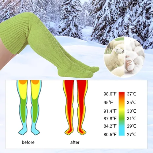 Vista 5 de Calcetines altos de lana de talla grande para muslos gruesos, extra largos para mujer, de punto trenzado cálido sobre la rodilla, calentadores