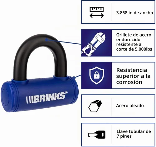 Vista 2 de BRINKS - Cerradura de barra en U de 3 7/8" - Cerradura de bicicleta resistente a la intemperie y resistente a la púa, azul