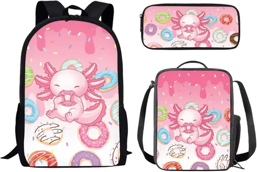 Vista 13 de Paquete de 3 bolsas escolares con estampado de bandera estadounidense para niños, mochila de gran capacidad para laptop, con cremallera, estuche
