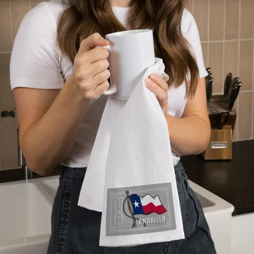 Vista 2 de Lantern Press Amarillo, Texas, Waving State Flag, State Series (100% Cotton Tea Towel, Decorative Hand Towel, for Kitchen and Home)