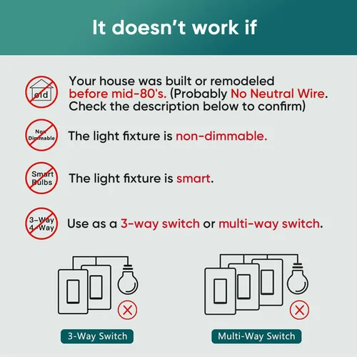 Vista 2 de Atenuador de luz inteligente, cable neutro requerido, interruptor de luz WiFi Treatlife, funciona con Alexa y Asistente de Google, control remoto