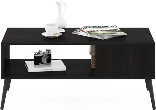 Vista 4 de Furinno Claude - Mesa de centro estilo mediados de siglo con patas de madera, color espresso grande sin elevación
