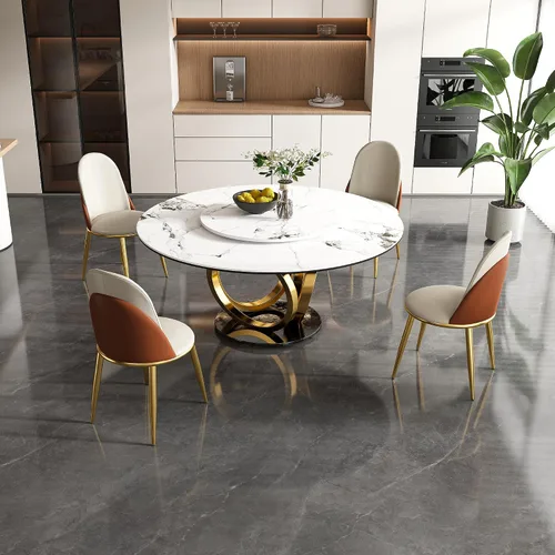 Vista 24 de Mesa de comedor redonda con 31.5 pulgadas desmontable Lazy Susan, moderna mesa de comedor de piedra sinterizada de 59 pulgadas de D para 8 asientos