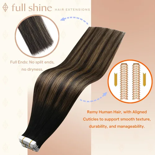 Vista 156 de Full Shine - Extensiones de cabello humano con cinta, mezcla de rubio hongo # 8 castaño ceniza resaltado 60 rubio ceniza