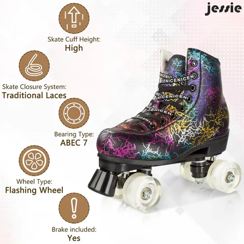 Vista 5 de jessie Patines de ruedas para exteriores para mujeres y adultos, con ruedas iluminadas, patines quad negros para hombres, jóvenes, niños y niñas