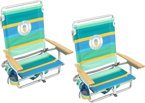 Vista 10 de Tommy Bahama - Silla de playa plegable con 5 posiciones, diseño clásico y plano con mochila, enfriador y portavasos, silla de playa portátil