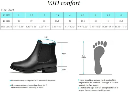 Vista 6 de VJH confort Botines sin cordones para mujer, con punta redonda de almendra occidental, tacón bajo, elásticos, Chelsea