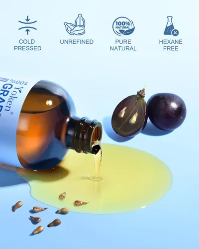 Vista 2 de Yoken Aceite orgánico de semilla de uva de 16 onzas, botella de vidrio de 16 onzas, USDA 100% puro y natural, prensado en frío, aceite portador