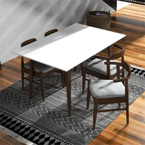 Vista 7 de Allora Mesa de comedor rectangular de madera moderna de mediados de siglo para cocina, comedor en nogal y blanco de 47 pulgadas