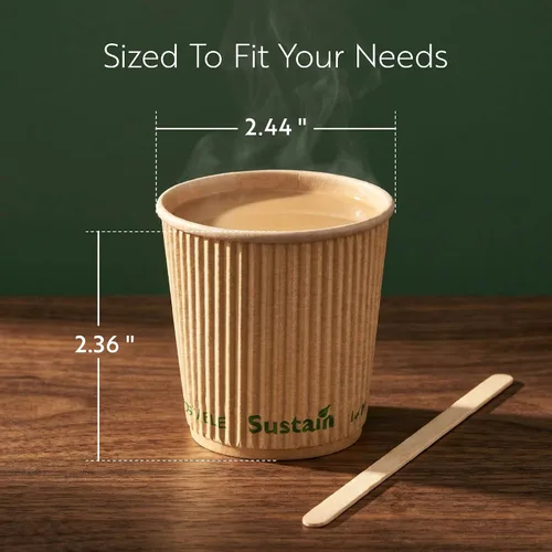 Vista 2 de Restaurantware Tazas de café de papel de 4 onzas, paquete de 25 tazas aisladas de pared ondulada, para bebidas calientes, papel kraft resistente a