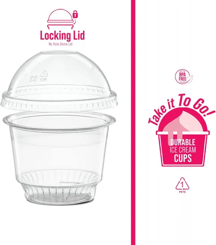 Vista 5 de Vasos de postre de plástico transparente de 8 onzas con tapas de cúpula sin agujero, 50 juegos de cuencos desechables para helados, parfait