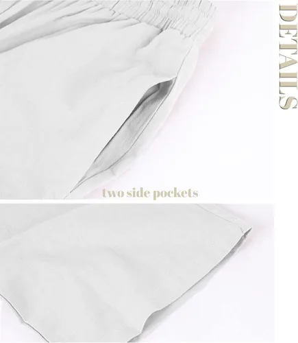 Vista 8 de Enjoybuy Pantalones de lino con cordón para hombre, para playa, golf, cintura elástica, primavera, largos, casuales, sueltos, para yoga, verano