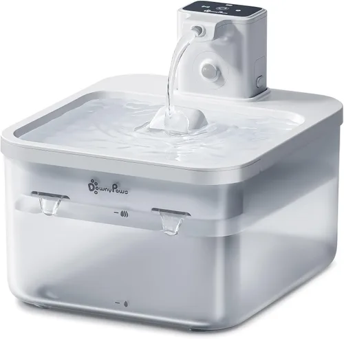 Vista 13 de DownyPaws Fuente de agua para gatos de acero inoxidable inalámbrica, 84 oz/2.5 L Fursink fuentes de agua inalámbricas para mascotas para gatos