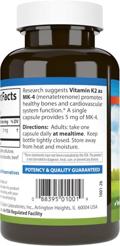 Vista 3 de Carlson - Vitamina K2 MK-4 (Menatetrenona), 5 mg, Suplemento de Vitamina K, Soporte Óseo, Vitamina K2, Sin Soja, Vitamina K-2, 180 Cápsulas