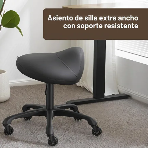 Vista 10 de Taburete grande giratorio neumático resistente con asiento extra ancho para clínica higiénica, spa, masaje, hogar y oficina, 505 KIMO (negro)