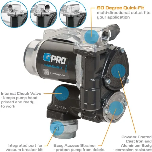 Vista 6 de GPRO - Bomba de transferencia de combustible Serie V25, sólo bomba, 25 GPM, 12 voltios (170000-01)