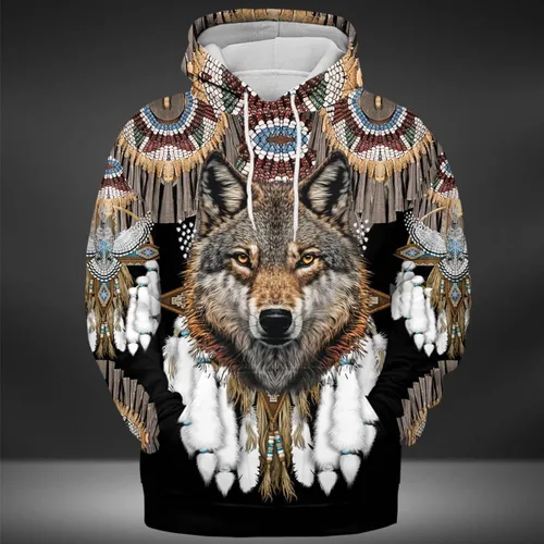 Vista 2 de SN36 - Wolf Native American Sudadera con capucha 3D Negro, Negro
