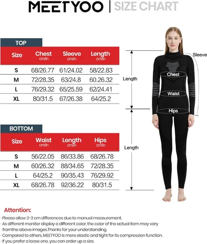 Vista 6 de MEETYOO Conjunto de ropa interior térmica para mujer, pantalones largos de invierno, capa base cálida, conjunto superior e inferior para esquiar