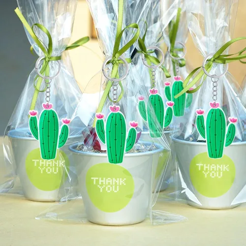 Vista 2 de Paquete de 24 llaveros de cactus para fiesta de Acción de Gracias, baby shower, cumpleaños, boda, bolsas de regalos, relleno de calcetines