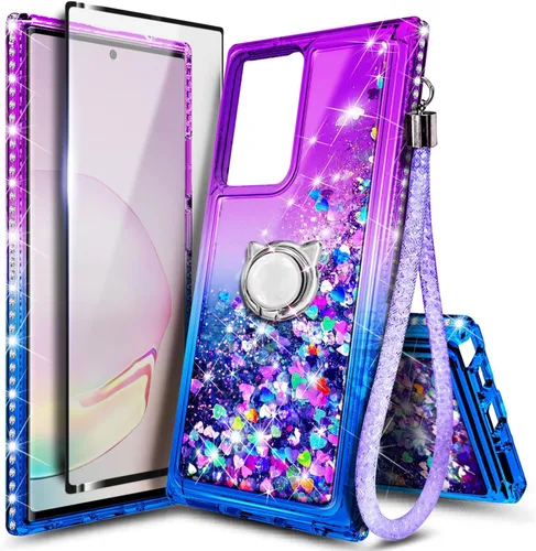 Vista 11 de NGB - Funda para teléfono Samsung Galaxy S9, color aguamarina/morado, bonita funda con purpurina líquida para mujeres y niñas, con protector