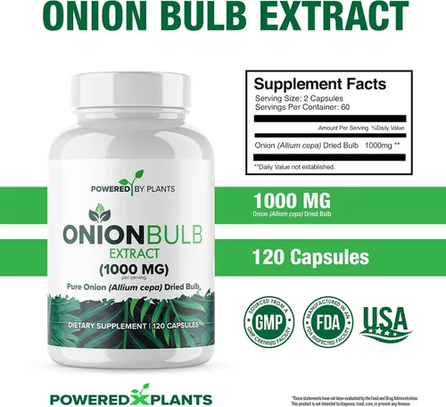 Vista 2 de Extracto de bulbo de cebolla 1000 mg puro de cebolla totalmente natural (Allium Cepa) Bulbo seco - 120 cápsulas