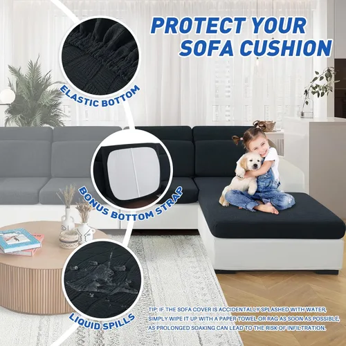 Vista 5 de MAXIJIN Fundas impermeables para cojín de sofá Fundas elásticas para asiento de sofá Fundas lavables, Fundas seccionales para cojines de exterior