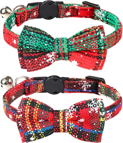 Vista 19 de Collar Joytale con corbatín y campana, lindos patrones de cuadros, 1 o 2 unidades de collares de seguridad para gato, Negro
