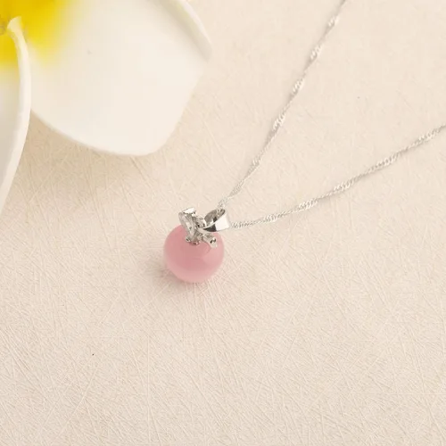 Vista 4 de Bobauna - Collar con colgante en forma de manzana con ópalo rosa en 3D, regalo de appreiación para tutor entrenador director