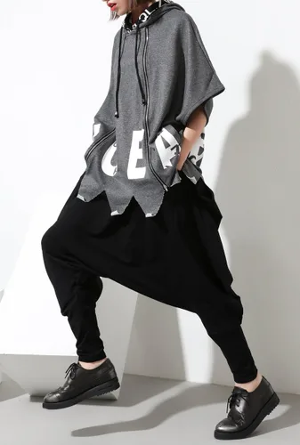 Vista 4 de ellazhu Pantalones de Hip-Hop Harem Hippie Hip-Hop con Bolsillos de Diseño Único Negro GY1054 A