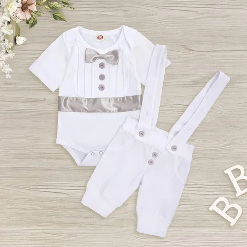 Vista 3 de Conjunto de ropa de 2 piezas para bautizo de bebé y niño, con tirantes, para boda, esmoquin y caballero