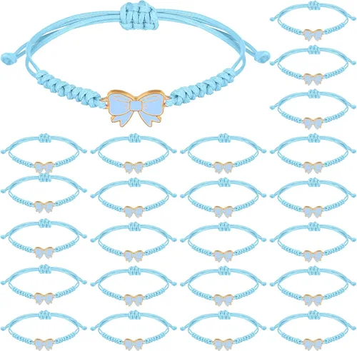 Vista 12 de Liliaafar Paquete de 24 Pulseras de Cuerda de Trenza de Lazo Coqueta, Regalo a Granel, Pulseras Ajustables de Cuerda Trenzada para Animadoras, Ideal