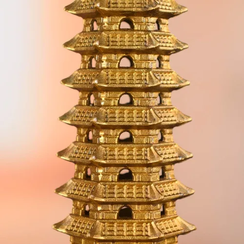 Vista 5 de BRASSTAR Estatua de Feng Shui de latón Wenchang Pagoda Capa 9 Torre 9.4 "Longitud Escultura Oficina Hogar Escritorio Decoración Artefactos Atraer