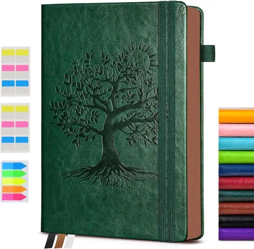Vista 44 de Diario vintage de cuero con 300 páginas numeradas, diario rayado A4 para hombres y mujeres, diarios para escribir, cuaderno de rayas universitarias