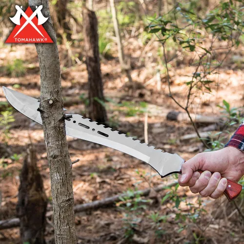 Vista 6 de Tomahawk Razorback Machete Hoja de acero inoxidable de 15 pulgadas Mango de duramen