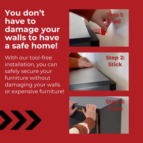 Vista 5 de Anclaje adhesivo para muebles, sin taladros, estético e invisible una vez instalado, anclaje de seguridad para muebles antipuntas para tu hogar a