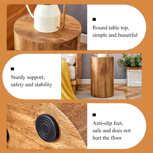 Vista 8 de WILLIAMSPACE Mesa auxiliar redonda de 12 pulgadas, moderna mesa auxiliar de madera circular pequeña mesa de cóctel para espacios pequeños, mesa